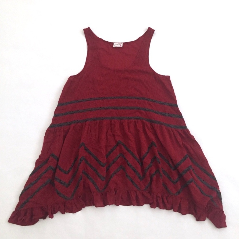 Free People Red Voile Lace Trapeze Slip Dress